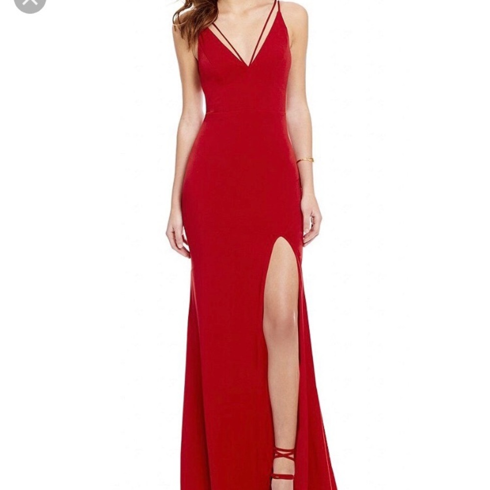 Jodi Kristopher Strappy Red Prom Dress